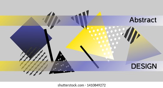 Geometric abstract background with trendy isometric shapes. Minimal universal banner templates in memphis style. Dynamic composition. Vector illustration.