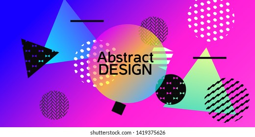 Geometric abstract background with trendy isometric shapes. Minimal universal banner templates in memphis style. Dynamic composition. Vector illustration.