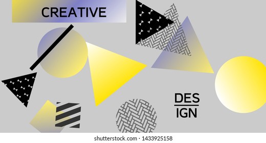 Geometric abstract background with trendy isometric shapes. Minimal universal banner templates in memphis style. Dynamic composition. Vector illustration.