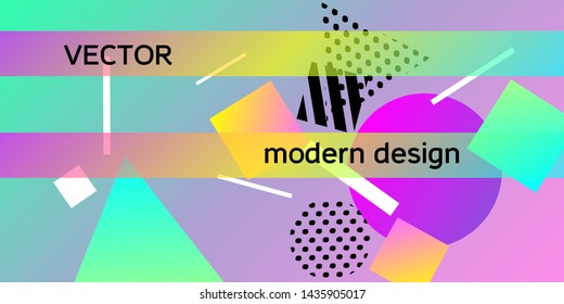 Geometric abstract background with trendy isometric shapes. Minimal universal banner templates in memphis style. Dynamic composition. Vector illustration.