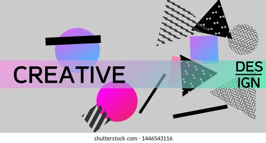 Geometric abstract background with trendy isometric shapes. Minimal universal banner templates in memphis style. Abstract minimalistic background design with dynamic shapes. Vector illustration.