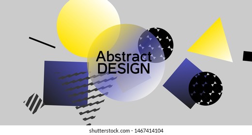Geometric abstract background with trendy isometric shapes. Minimal universal banner templates in memphis style. Abstract minimalistic background design with dynamic shapes. Vector illustration.