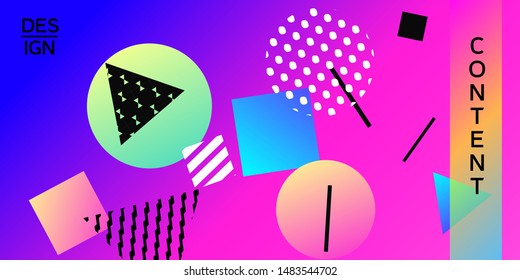 Geometric abstract background with trendy isometric shapes. Minimal universal banner templates in memphis style. Abstract minimalistic background design with dynamic shapes. Vector illustration.