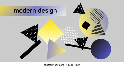 Geometric abstract background with trendy isometric shapes. Minimal universal banner templates in memphis style. Abstract minimalistic background design with dynamic shapes. Vector illustration.