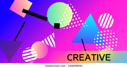 Geometric abstract background with trendy isometric shapes. Minimal universal banner templates in memphis style. Abstract minimalistic background design with dynamic shapes. Vector illustration.