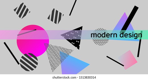 Geometric abstract background with trendy isometric shapes. Minimal universal banner templates in memphis style. Abstract minimalistic background design with dynamic shapes. Vector illustration.