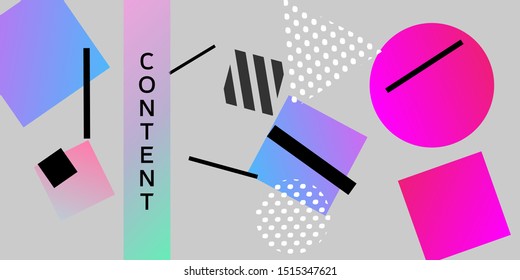 Geometric abstract background with trendy isometric shapes. Minimal universal banner templates in memphis style. Dynamic composition. Vector illustration.