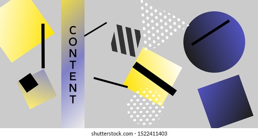 Geometric abstract background with trendy isometric shapes. Minimal universal banner templates in memphis style. Dynamic composition. Vector illustration.