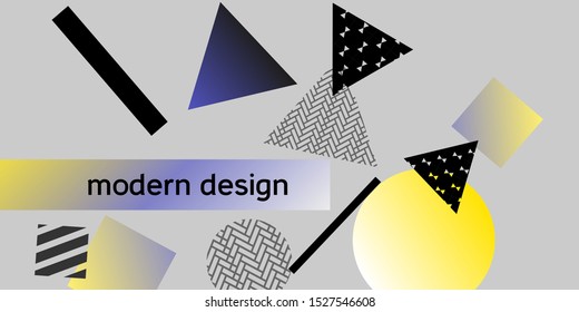 Geometric abstract background with trendy isometric shapes. Minimal universal banner templates in memphis style. Dynamic composition. Vector illustration.