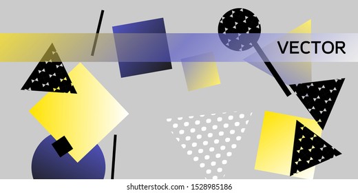 Geometric abstract background with trendy isometric shapes. Minimal universal banner templates in memphis style. Abstract minimalistic background design with dynamic shapes. Vector illustration.