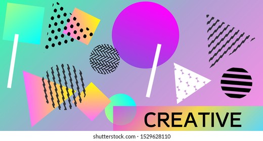 Geometric abstract background with trendy isometric shapes. Minimal universal banner templates in memphis style. Abstract minimalistic background design with dynamic shapes. Vector illustration.