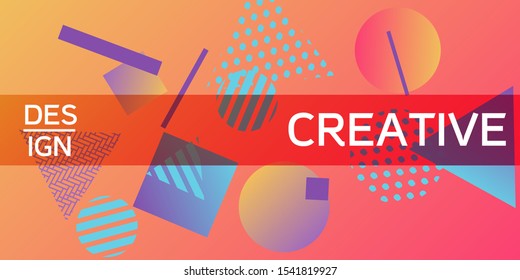 Geometric abstract background with trendy isometric shapes. Minimal universal banner templates in memphis style. Dynamic composition. Vector illustration.