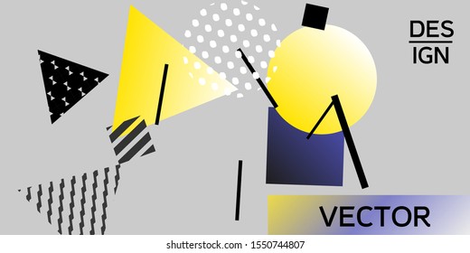 Geometric abstract background with trendy isometric shapes. Minimal universal banner templates in memphis style. Dynamic composition. Vector illustration.