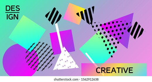 Geometric abstract background with trendy isometric shapes. Minimal universal banner templates in memphis style. Abstract minimalistic background design with dynamic shapes. Vector illustration.