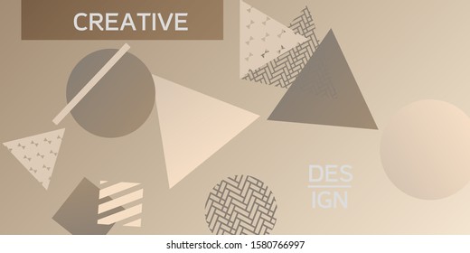 Geometric abstract background with trendy isometric shapes. Minimal universal banner templates in memphis style. Abstract minimalistic background design with dynamic shapes. Vector illustration.