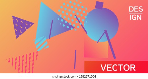 Geometric abstract background with trendy isometric shapes. Minimal universal banner templates in memphis style. Abstract minimalistic background design with dynamic shapes. Vector illustration.