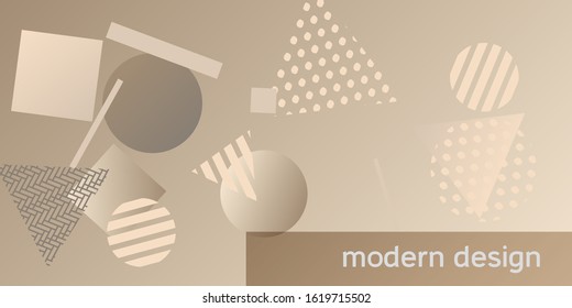 Geometric abstract background with trendy isometric shapes. Minimal universal banner templates in memphis style. Dynamic composition. Vector illustration.