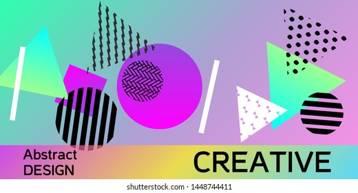Geometric abstract background with trendy shapes. Minimal universal banner templates in memphis style. Dynamic composition. Vector illustration.