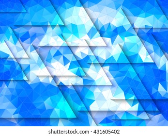 Geometric abstract background of triangles in blue tones. Polygonal pattern. Winter 	design. Conceptua: sky, clouds, energy, dreams.