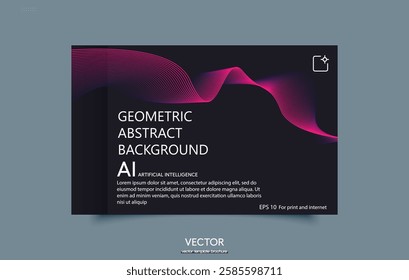 Geometric Abstract Background with Vibrant Pink Wave Lines on Dark Gradient for AI Themed Design