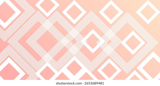 Fundo geométrico abstrato com padrões de linha de diamante branco em um gradiente rosa suave e pêssego.