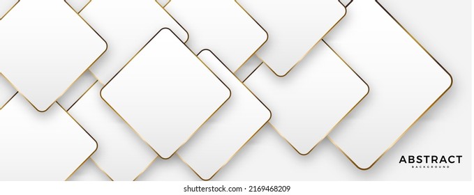 geometric abstract background with white shape and golden outline. Vector banner design