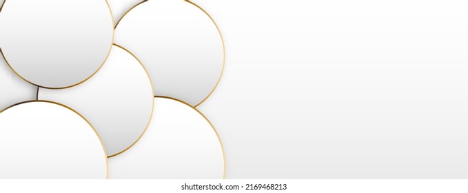 geometric abstract background with white shape and golden outline. Vector banner design