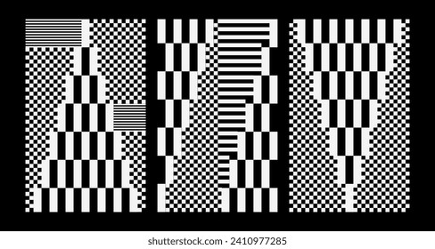 Geometric abstract background. Y2k Pixels glitch trendy print, abstract black and white. Cyber futurism, Minimal graphic design, 8 bit, rave, Sequence of QR codes, neon gradient. QR - pattern 