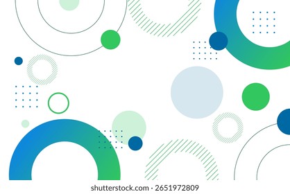 Fondo abstracto geométrico. Gradaciones azules y verdes. Estilo de efecto de círculo. Línea de forma. Memphis EPS 10