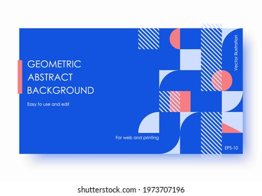 Geometric Abstract Backgrounds Design. Composition of simple geometric shapes on a blue background. For use in Presentation, Flyer and Leaflet, Cards, Landing, Website Design. Vector illustration. - Shutterstock ID 1973707196