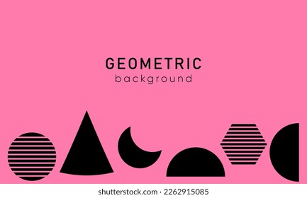 Geometric Abstract Backgrounds Design. Composition of simple geometric shapes on pink background. For use in Presentation, Flyer and Leaflet, Cards, Landing, Website Design. Vector illustration.