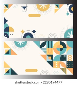 Geometric Abstract Backgrounds Design. Composition of simple geometric shapes on a blue background. For use in Presentation, Flyer and Leaflet, Cards, Landing, Website Design. Vector illustration.
