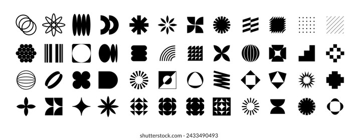 Geometric Abstract Backgrounds Design. Composition of simple black geometric shapes on a white background.