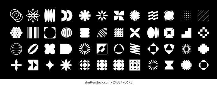 Geometric Abstract Backgrounds Design. Composition of simple black geometric shapes on a white background.