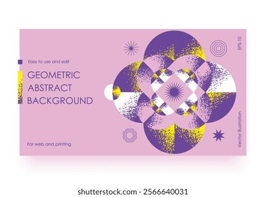 Geometric Abstract Backgrounds Design. Composition of simple geometric shapes on a white background. For use in Presentation, Flyer and Leaflet, Cards, Landing, Website Design. Vector illustration.