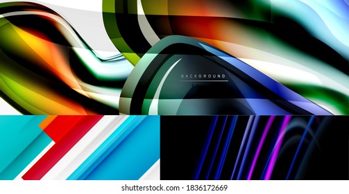 Geometric abstract backgrounds with shadow lines, modern forms. Vector illustrations for covers, banners, flyers and posters and other templates