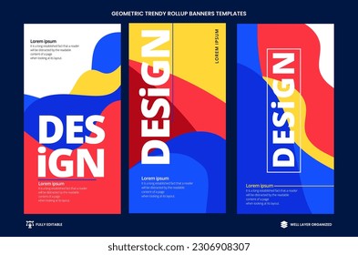 Geometric Abstract Banner Backgrounds Design. Composition of simple geometric shapes on a background. For use in Presentation, Flyer and Leaflet, Cards, Landing, Website Design. Vector