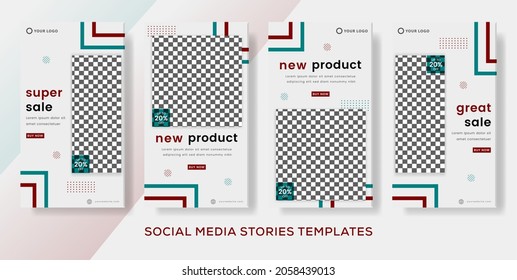 Geometric abstract banner templates for fashion sale stories post with colorful. premium vector