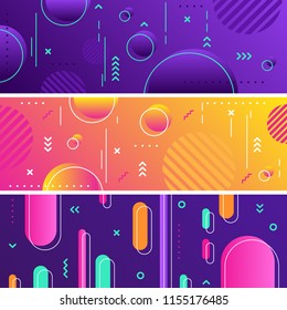 Geometric abstract banners. Dynamic composition and trendy patterns concept. Future geometric patterns. Colorful halftone gradients. Eps10 vector