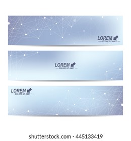 Geometric abstract banners. Molecule and communication background for website templates. Vector illustration