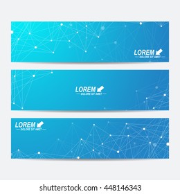 Geometric abstract banners. Molecule and communication background for website templates. Geometric abstract background with connected line and dots. Vector illustration