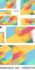 Geometric abstract banners for social networks. Set of colorful templates for web. Bright vector backgrounds of different sizes.