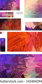 Geometric abstract banners for social networks. Set of colorful templates for web. Bright vector backgrounds of different sizes.