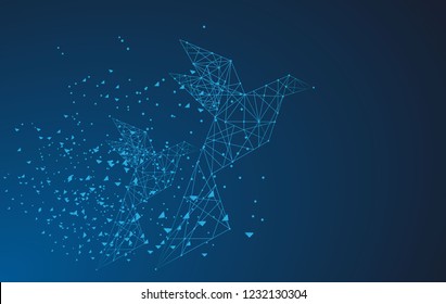 geometric abstract bird. Polygonal wireframe mesh art, origami, peace concept illustration or background for technology concept