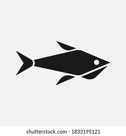 Geometric abstract black fish, logo isolated on white background. Silhouette symbol design. Vector badge illustration.