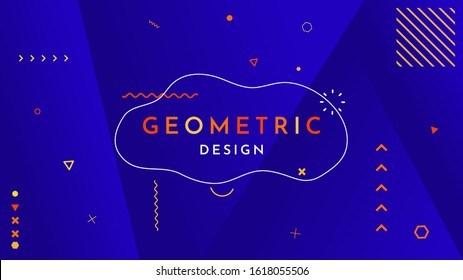Geometric abstract blue background. Memphis pattern. Gradient color. Night children concept. Graphic landing page with 3d shadow effect. Design elements. Art wallpapers.  Minimalist flat style