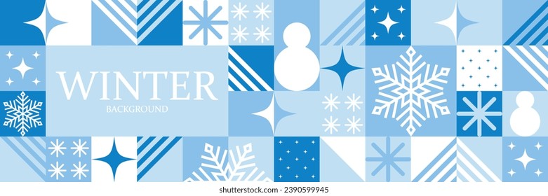 Geometric abstract blue background. Winter holiday season geometry wallpaper banner with place for text. Mosaic pattern template for design