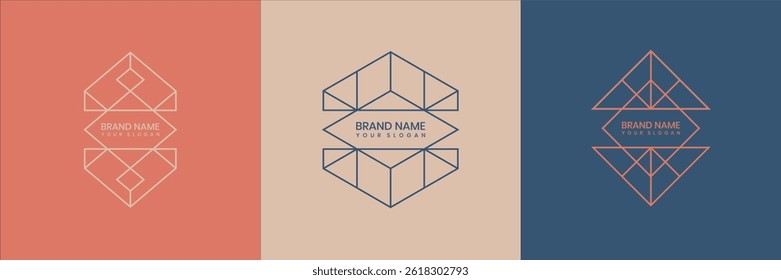 geometric abstract box vector logo set with clean lines, perfect for modern brands