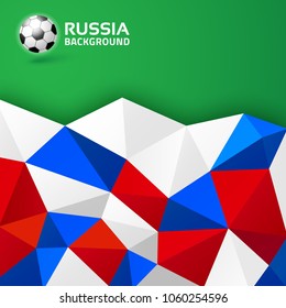 Geometric abstract bright background. Russia flag colors 2018. Soccer ball icon. Vector illustration. 