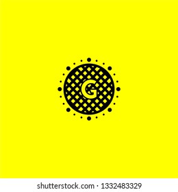 geometric abstract circle and G logo letter in the middle design concept design concept with yellow background
